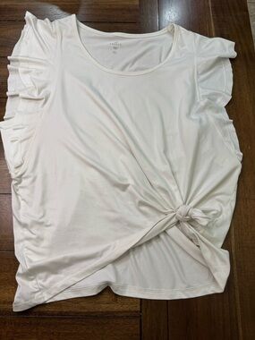 FREELY™ Women’s XL White Flutter Sleeve Side-Twist Knot Top
